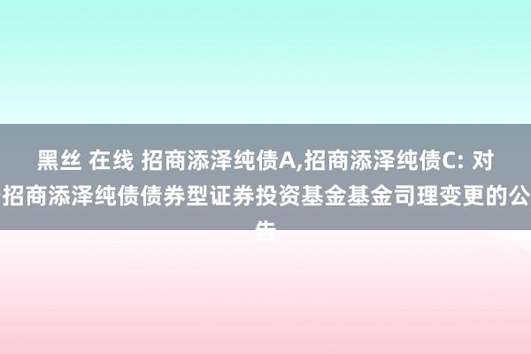 黑丝 在线 招商添泽纯债A,招商添泽纯债C: 对于招商添泽纯债债券型证券投资基金基金司理变更的公告