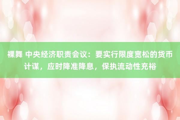 裸舞 中央经济职责会议：要实行限度宽松的货币计谋，应时降准降息，保执流动性充裕