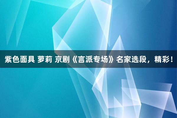 紫色面具 萝莉 京剧《言派专场》名家选段，精彩！