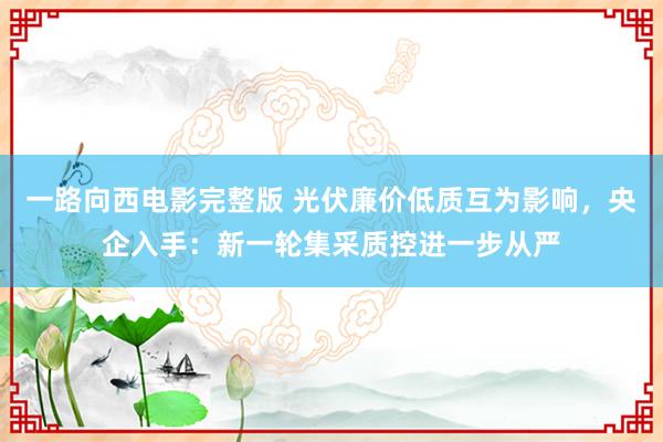 一路向西电影完整版 光伏廉价低质互为影响，央企入手：新一轮集采质控进一步从严
