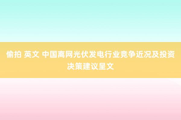 偷拍 英文 中国离网光伏发电行业竞争近况及投资决策建议呈文